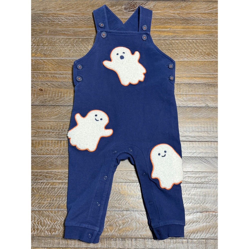 Baby Boden Ghost Overalls Kid 9-12M Navy Blue Halloween Applique Romper Preloved
